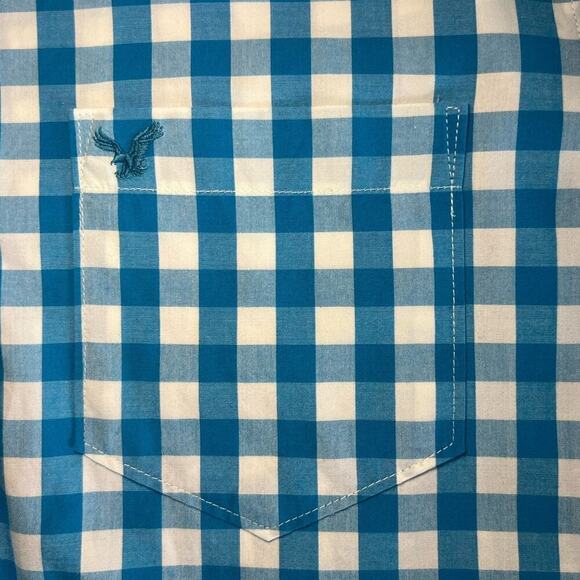 American Eagle Everyday Plaid Button Up Shirt Long Sleeve, Blue/White size Large - Picture 4 of 16